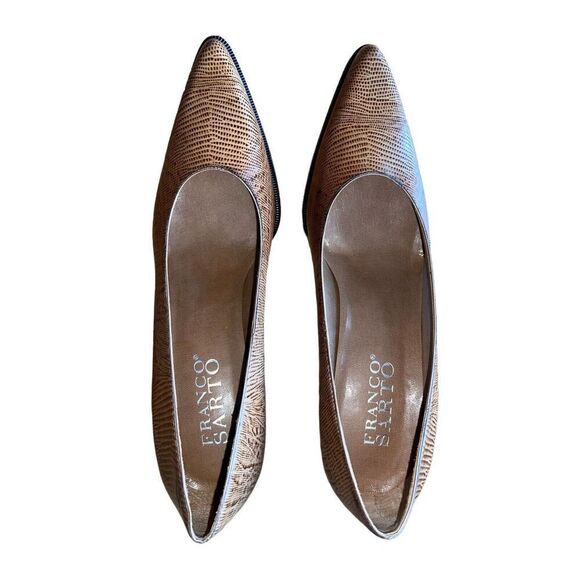 Franco Sarto Brown-Camel Leather Snake Streak Print Stiletto Heels Womens Sz 10 - Picture 3 of 10